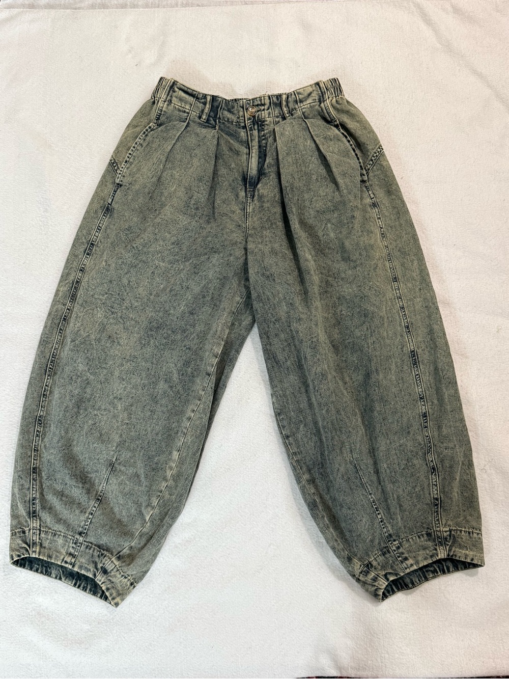 Oli & Hali Washed Mineral Acid Wash Pleated Barrel Leg Denim Pants Jeans Small